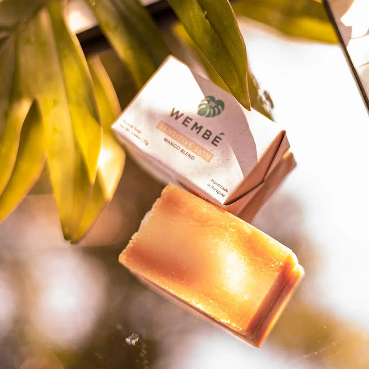 empfindliche-haut-mango-mischung-seife neben Pflanze